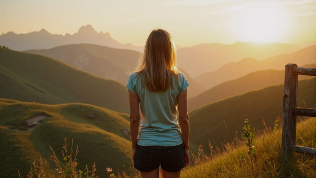 The woman is looking to move forward into life, towards her 
God given purpose